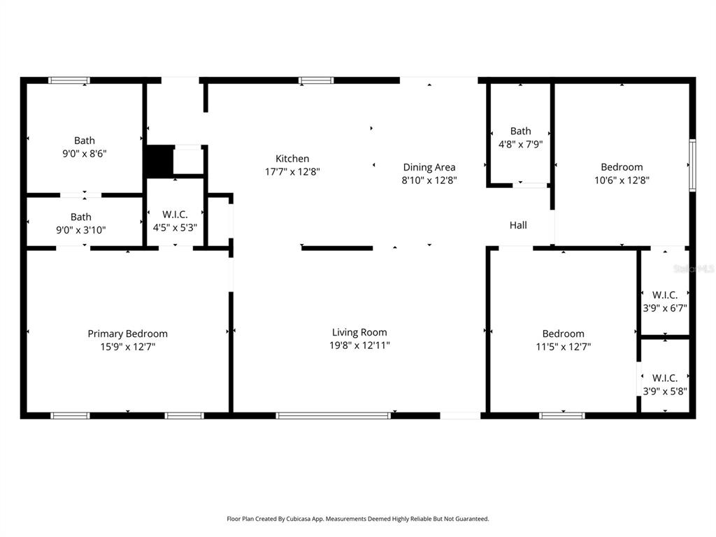 This is a floor plan showing a home with three bedrooms, three bathrooms, and a kitchen — 11881 SW 45TH STREET, WEBSTER, FL