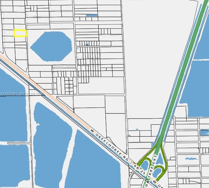 This is a map showing a highlighted rectangular land parcel near a highway and water — HIALEAH, FL