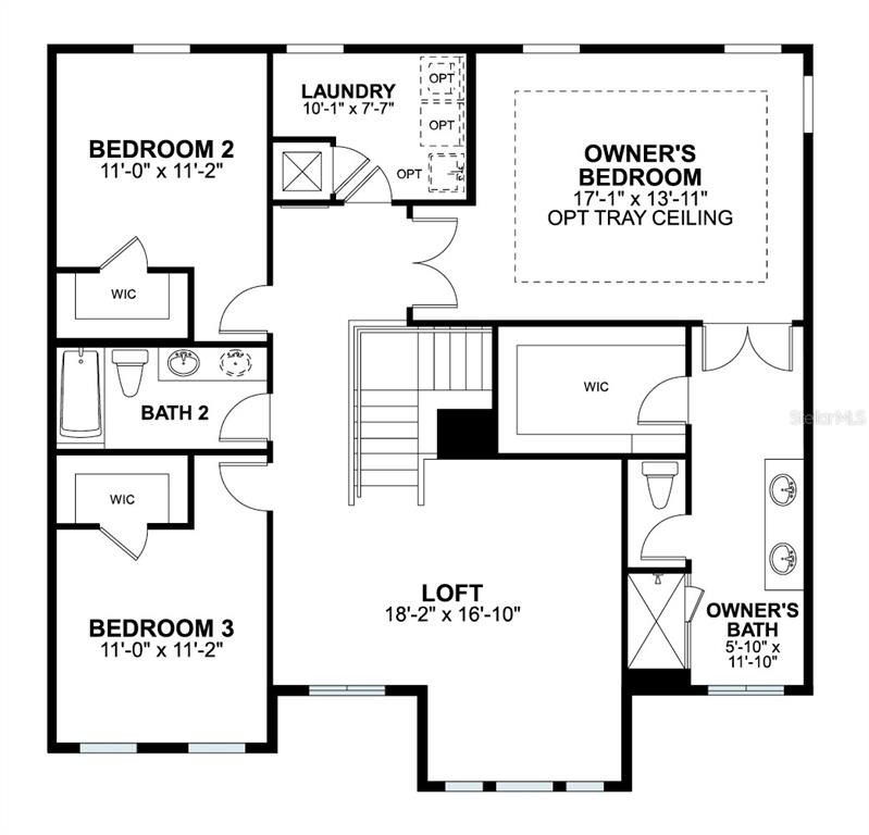 This is a floor plan for the second level of a home featuring three bedrooms — 874 RIVER STONE, SANFORD, FL