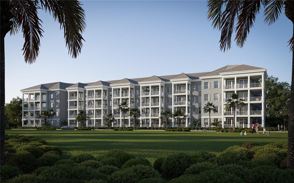 This is a digital rendering of a four-story apartment building with balconies and palm trees — 7456 EXCITEMENT DR UNIT 101, KISSIMMEE, FL