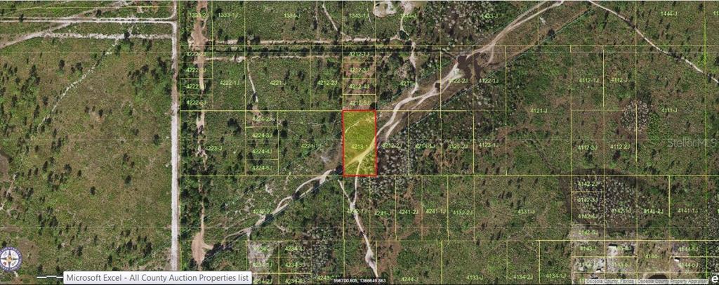 An aerial map view shows a rectangular plot of land highlighted in red — HOLOPAW GROVES ROAD, ST CLOUD, FL