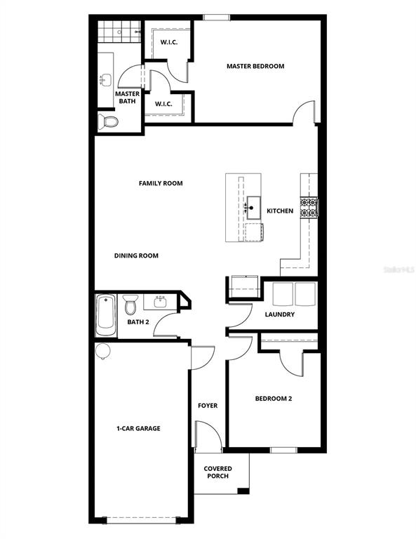 This is a floor plan for a single-story home with two bedrooms, two baths, and a garage — 528 BAY LEAF DRIVE, POINCIANA, FL