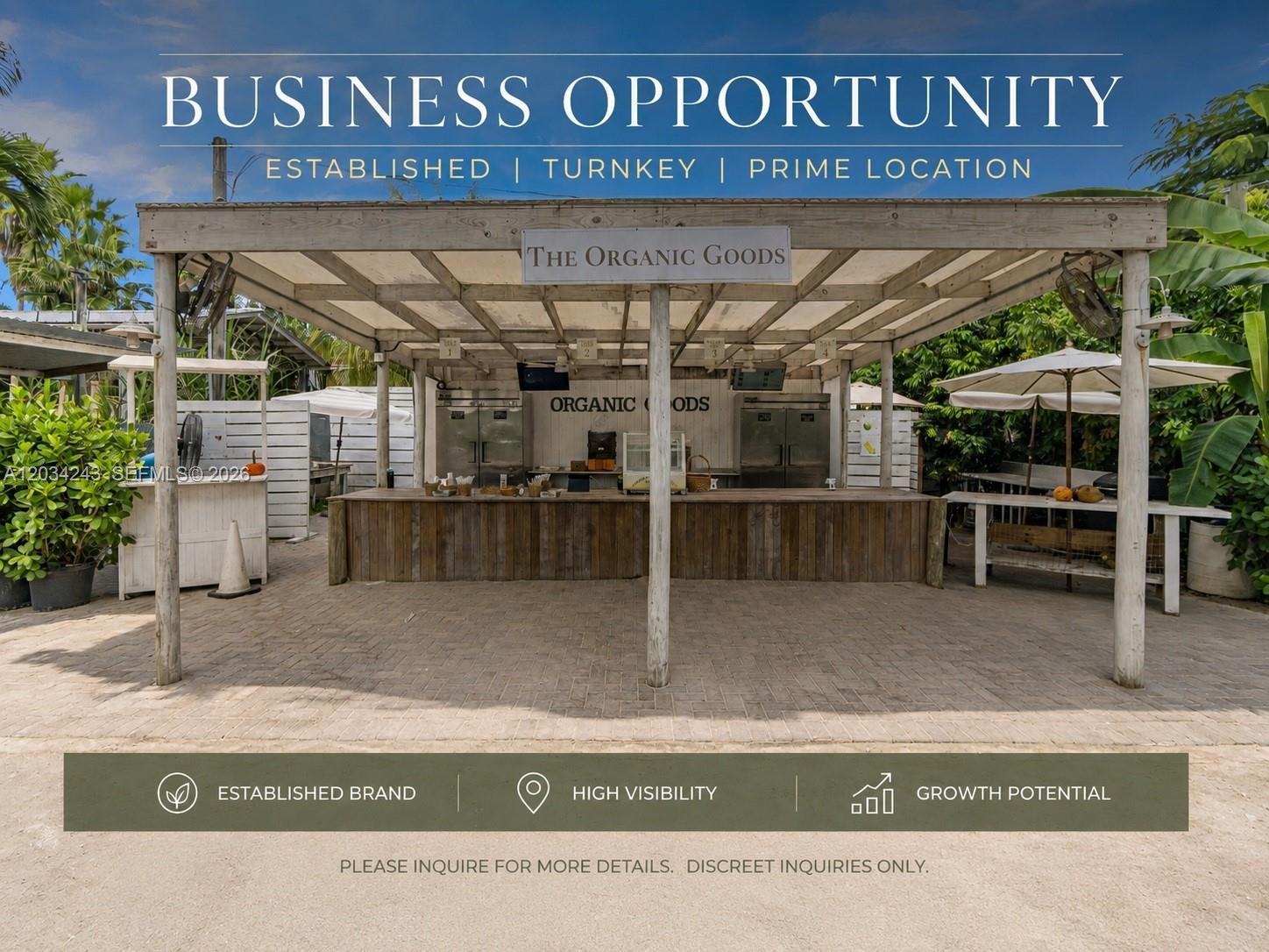 An outdoor wooden kiosk with a counter and a covered seating area — MIAMI, FL