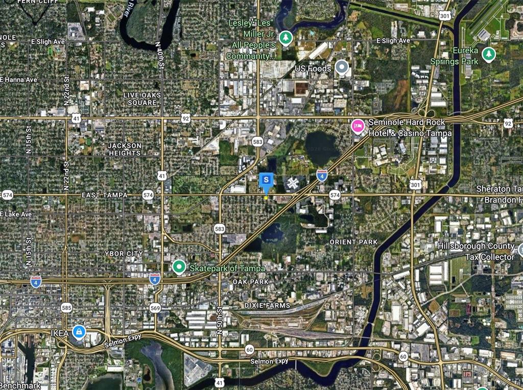 This is a satellite map view of the Tampa, Florida area — 3817 N 58TH STREET, TAMPA, FL