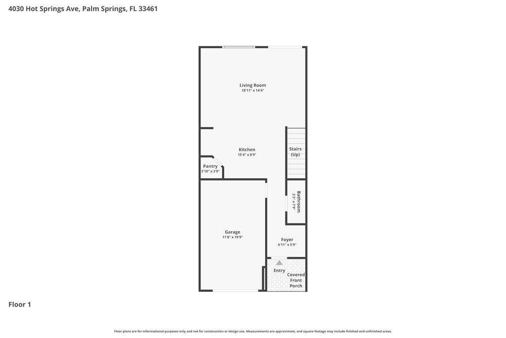 This is a floor plan for the first level of a residential home — PALM SPRINGS, FL