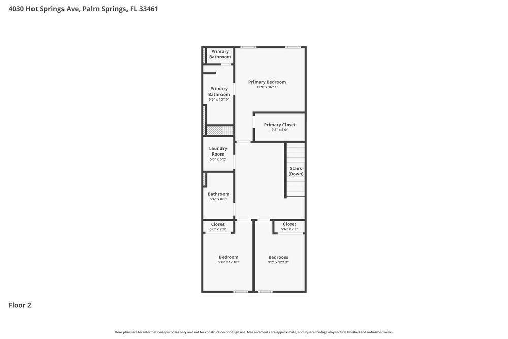 This is a floor plan for the second level of a residential home — PALM SPRINGS, FL