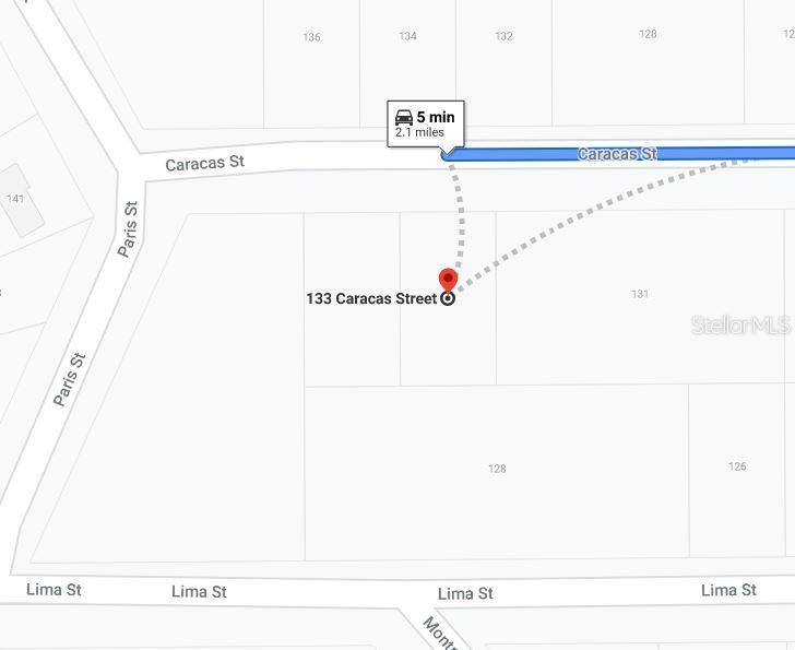 This map shows the location of a property relative to Caracas Street and Lima Street — 133 CARACAS STREET, INTERLACHEN, FL