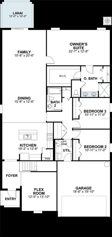 This is a floor plan for a single-story house featuring three bedrooms and a garage — 12218 STIRRUP DRIVE, DADE CITY, FL