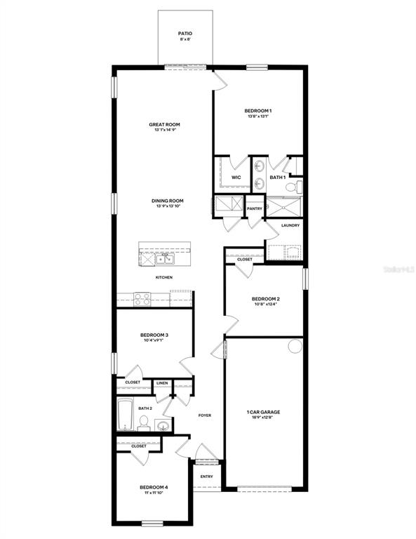 This is a floor plan for a four-bedroom home with a one-car garage — 12173 ISLE ROYALE DRIVE, HUDSON, FL