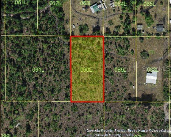 An aerial map view shows a rectangular plot of land outlined in red — HOLOPAW GROVES ROAD, ST CLOUD, FL