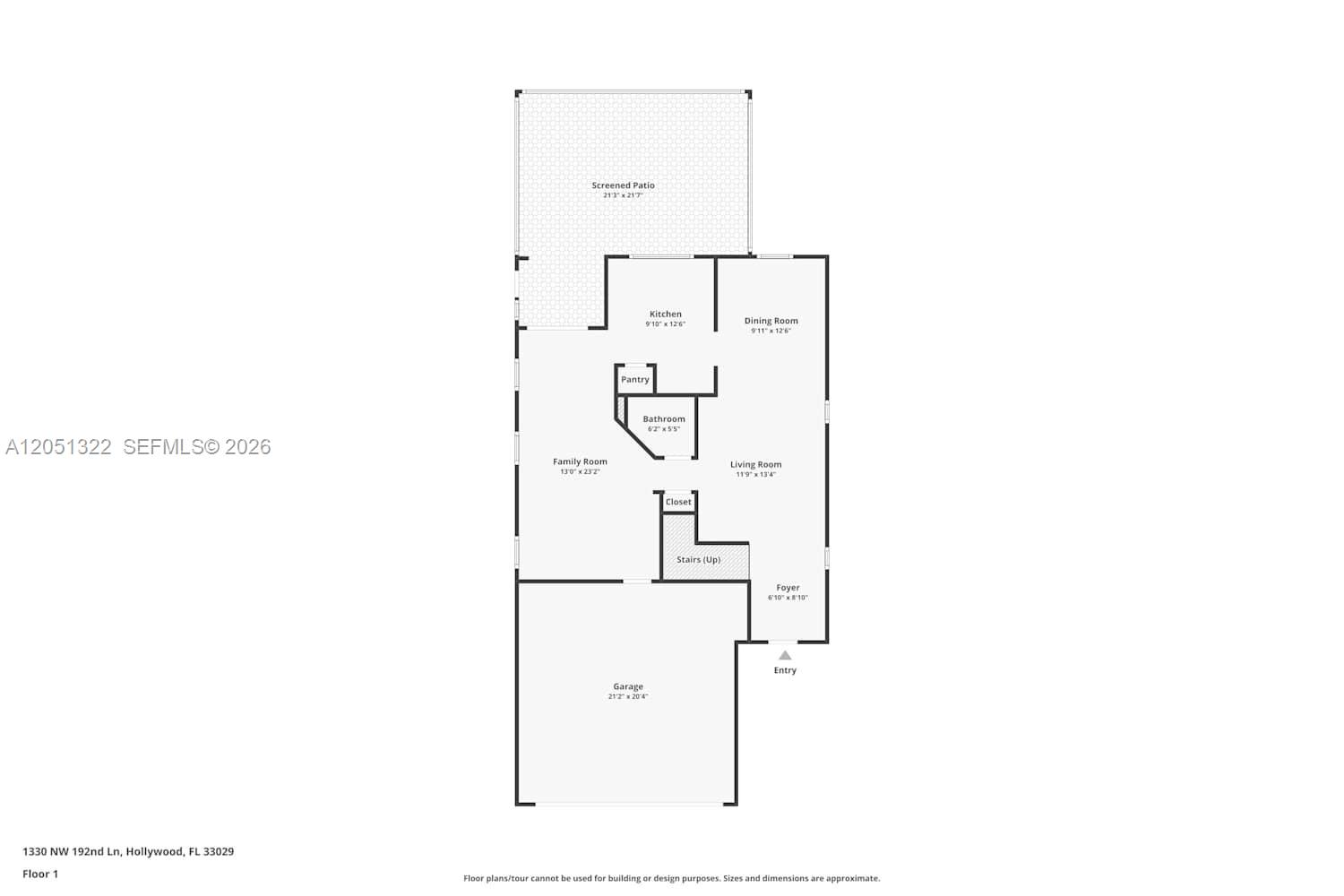 This is a floor plan for the first level of a residential home — PEMBROKE PINES, FL