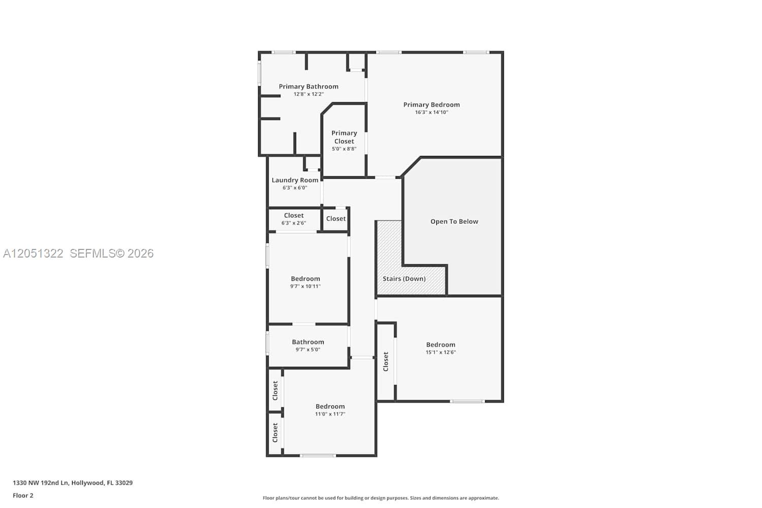 This is a floor plan for the second level of a residential home — PEMBROKE PINES, FL
