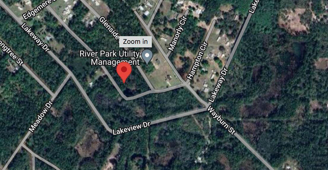 This is a satellite map view showing streets and a utility management facility location — 124 Roebuck Street, FL 32139, FL