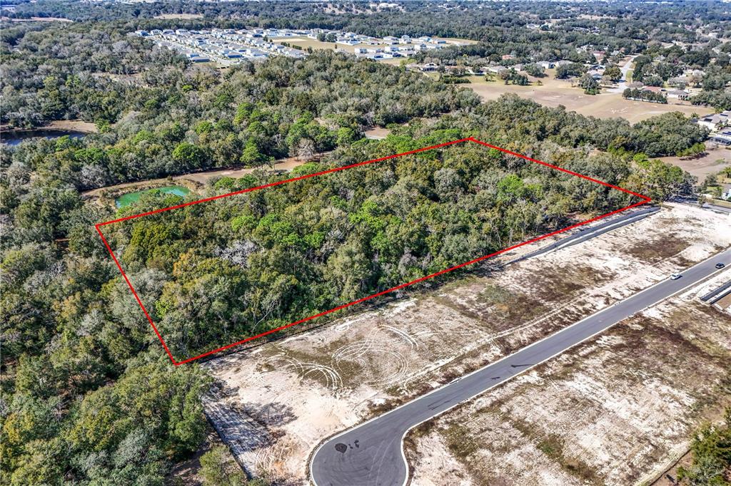 An aerial view shows a rectangular wooded lot outlined in red next to a paved road — 344 W PONKAN ROAD, APOPKA, FL