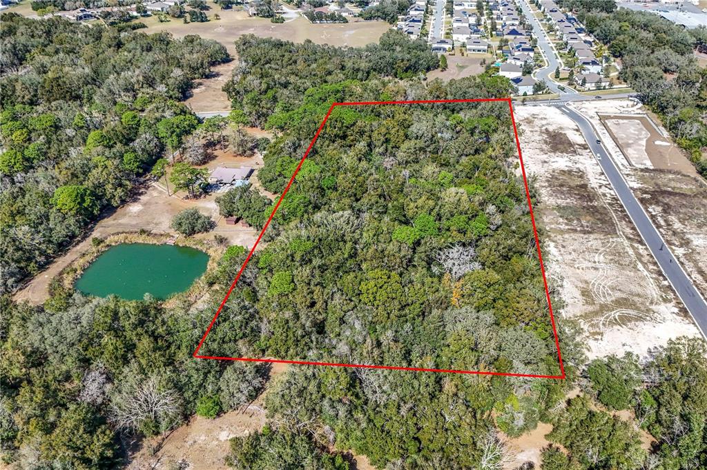 An aerial view shows a wooded, rectangular lot outlined in red next to a paved road — 344 W PONKAN ROAD, APOPKA, FL