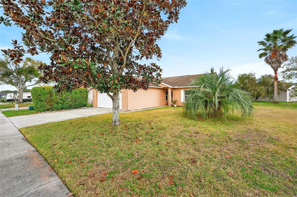 A single-story house with a tan exterior, a white garage door, and a large front tree — 5107 DEER CREEK DRIVE, ORLANDO, FL