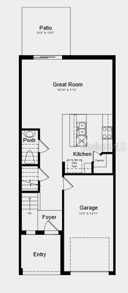 This is a floor plan for the first level of a home featuring a garage — 539 MOONSTONE COURT, GROVELAND, FL
