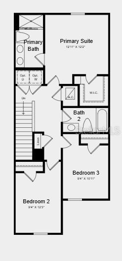 This is a floor plan of a residential second floor featuring three bedrooms and two bathrooms — 539 MOONSTONE COURT, GROVELAND, FL