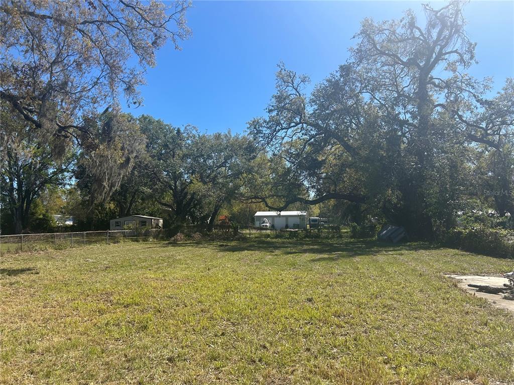A grassy, open lot features several large, mature trees and a chain-link fence — 7707 GIBSONTON DRIVE, GIBSONTON, FL