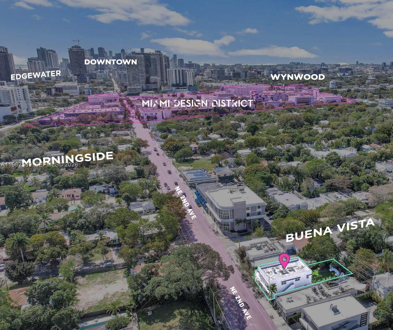 This aerial map shows a highlighted property in the Buena Vista neighborhood of Miami — 4730 NE 2nd Ave, Miami FL 33137, MIAMI, FL
