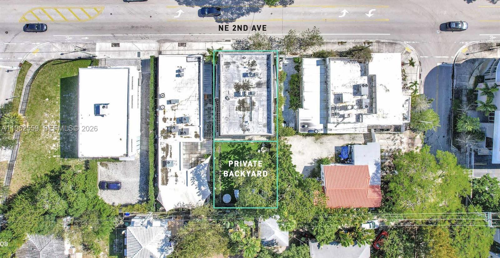 An aerial view shows a building with a private backyard located along a city street — 4730 NE 2nd Ave, Miami FL 33137, MIAMI, FL