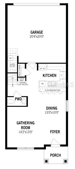 This is a floor plan for the first level of a home featuring a garage — 10019 GAZEBO ALLEY, ORLANDO, FL