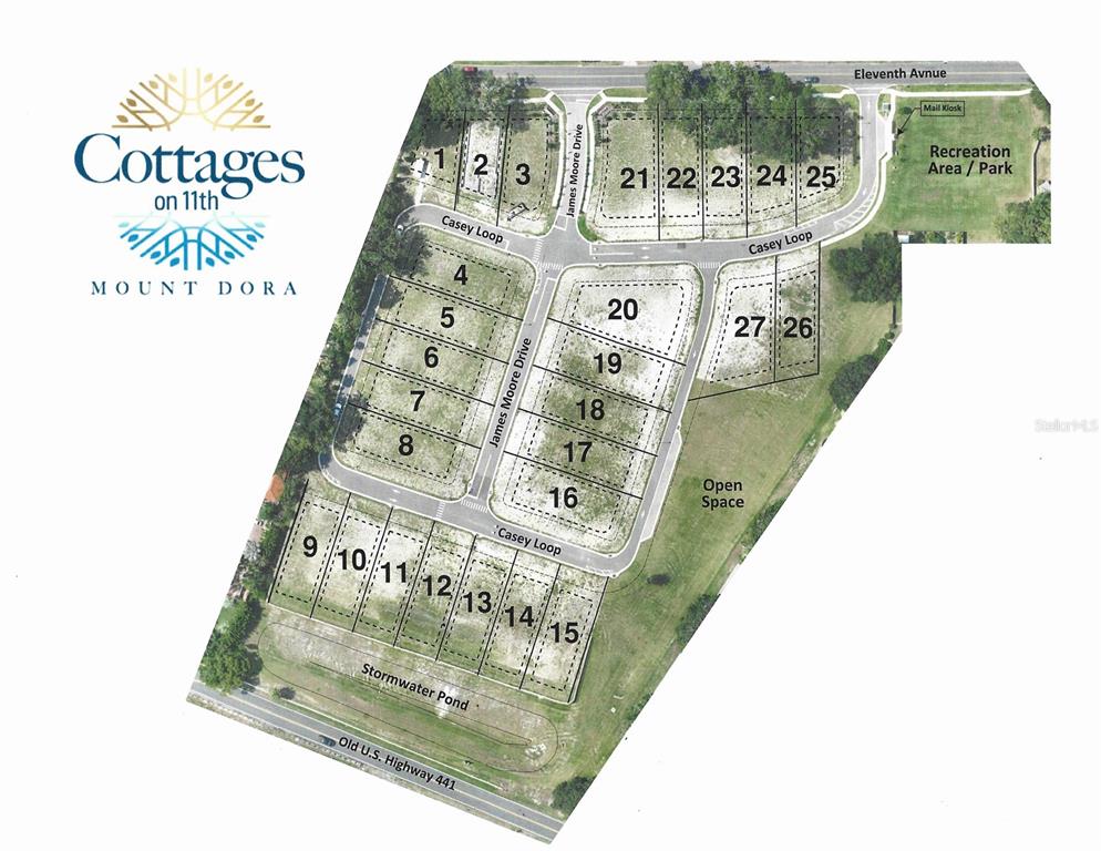 This is a site map for a residential community called Cottages on 11th — 626 W 11TH AVENUE, MOUNT DORA, FL