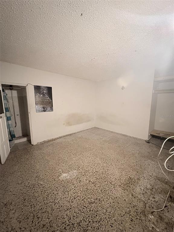 An empty room with terrazzo flooring, white walls, a small shower stall, and a closet — Calle Geminis 13, CANOVANAS, PR