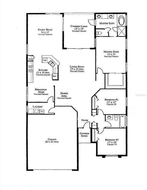This is a floor plan for a single-story house with three bedrooms and a garage — 5133 FLAGSTONE DRIVE, SARASOTA, FL