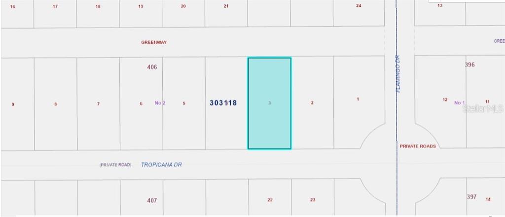 This is a map showing a highlighted rectangular land parcel located between two roads — 706 TROPICANA DRIVE, INDIAN LAKE ESTATES, FL