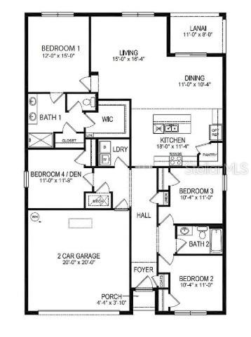 This image is a floor plan for a single-story home with four bedrooms and a garage — 524 TALISI LOOP, ST CLOUD, FL