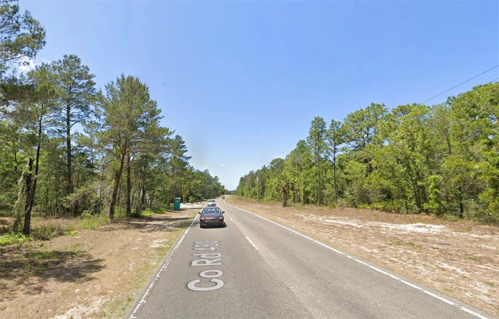 A paved road stretches through a wooded area with a car driving toward the camera — 6230 W OAK PARK BOULEVARD, HOMOSASSA, FL