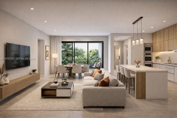 This rendering shows a modern open-concept living room and kitchen with neutral tones — 1192 Ac Evans St, Riviera Beach FL 33404, RIVIERA BEACH, FL