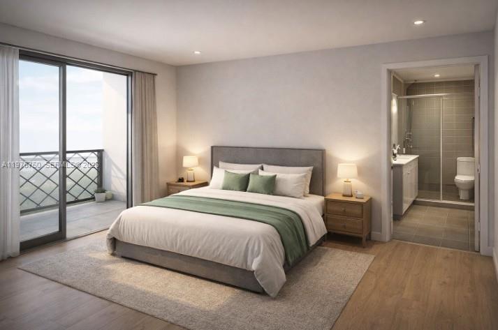 This rendering shows a modern bedroom with an en-suite bathroom and a private balcony — 1192 Ac Evans St, Riviera Beach FL 33404, RIVIERA BEACH, FL