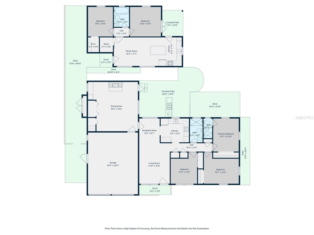 This is a floor plan showing a multi-bedroom house with a garage and outdoor decks — 1927 ELAND AVENUE, WINTER PARK, FL