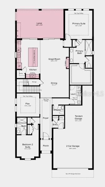 This is a floor plan of a single-story home featuring a garage, lanai, and kitchen — 13919 IONA AVENUE, PALMETTO, FL