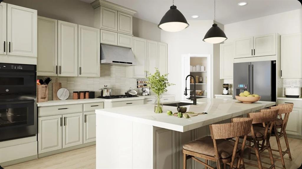 This is a rendering of a modern kitchen featuring light cabinetry, a large island, and appliances — 13919 IONA AVENUE, PALMETTO, FL