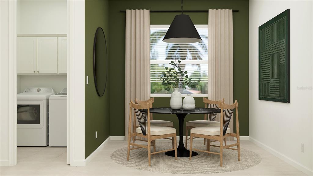 This is a digital rendering of a dining area with a round table and green walls — 5938 MOUND KEY RUN, LAKEWOOD RANCH, FL