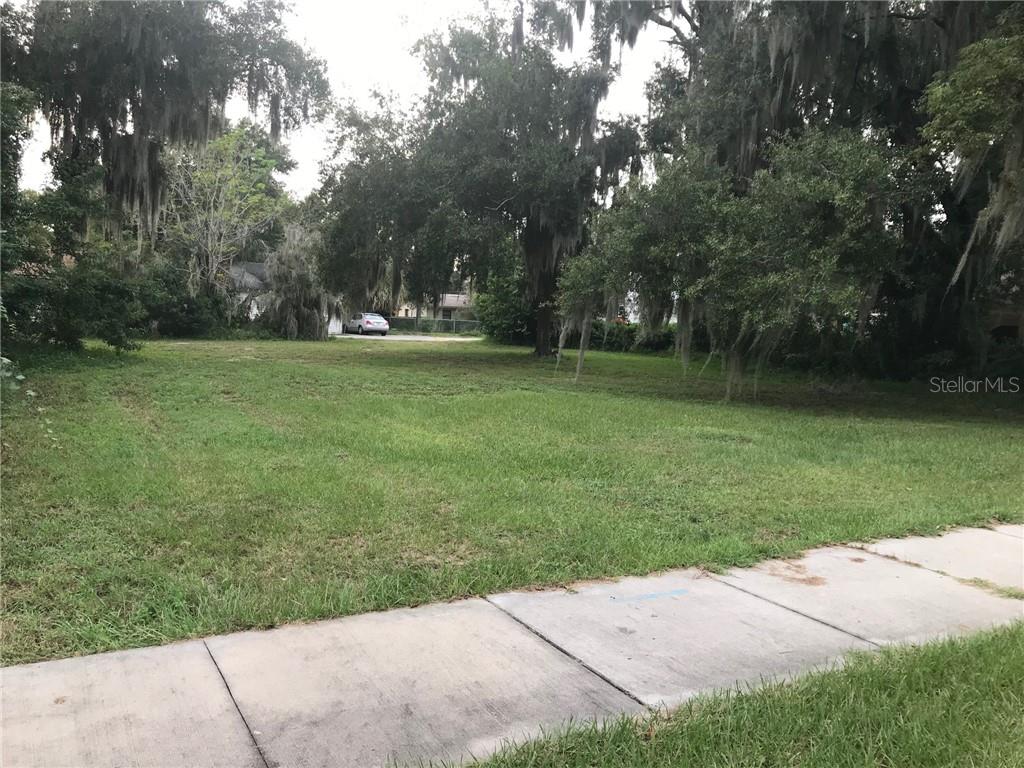 A vacant, grassy residential lot features mature trees with Spanish moss and a concrete sidewalk — 315 N SINCLAIR AVENUE, TAVARES, FL