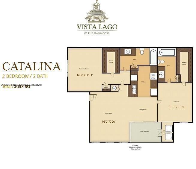 This is a floor plan for a two-bedroom, two-bathroom apartment unit named Catalina — 15650 SW 105th Ln # 502, Miami FL 33196, MIAMI, FL
