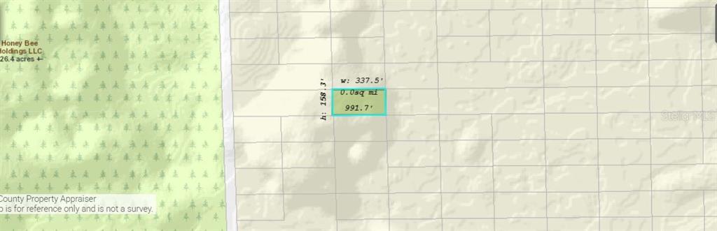 This is a digital map showing a highlighted rectangular parcel of land with property dimensions — DILL ROAD, ORLANDO, FL