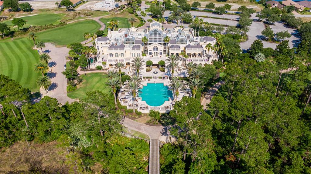 An aerial view shows a large mansion with a swimming pool, surrounded by trees and landscaping — 803 LOBLOLLY COURT, PALM COAST, FL