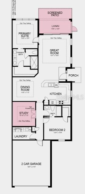 This is a floor plan for a single-story home with a two-car garage and lanai — 13328 SANTINI CIRCLE, ENGLEWOOD, FL