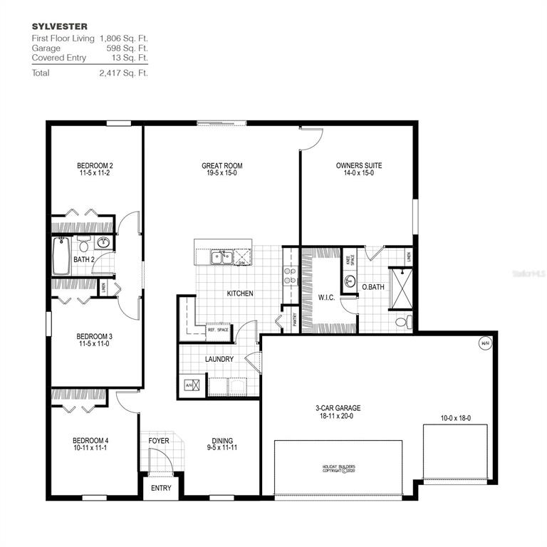 This is a floor plan for a single-story house featuring four bedrooms and a garage — 5718 N DECARLO DRIVE, CITRUS SPRINGS, FL