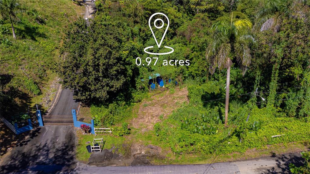 An aerial view shows a gated, wooded lot with a cleared area and paved driveway — URB. HACIENDAS DEL DORADO CALLE GUAYACAN A30, TOA ALTA, PR