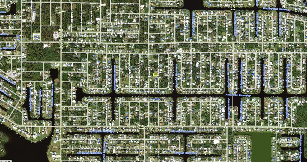 This is an aerial map view of a residential neighborhood with a highlighted property lot — 4371 CONCERT STREET, PORT CHARLOTTE, FL