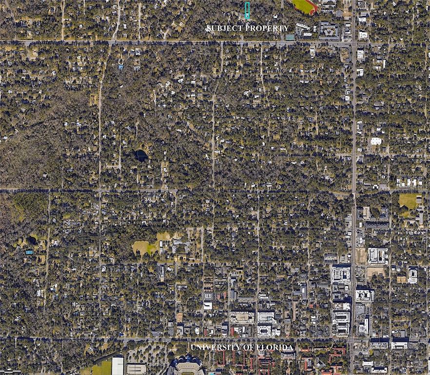 An aerial map shows a subject property highlighted in a residential area near a university — 1710 NW 17TH LANE, GAINESVILLE, FL