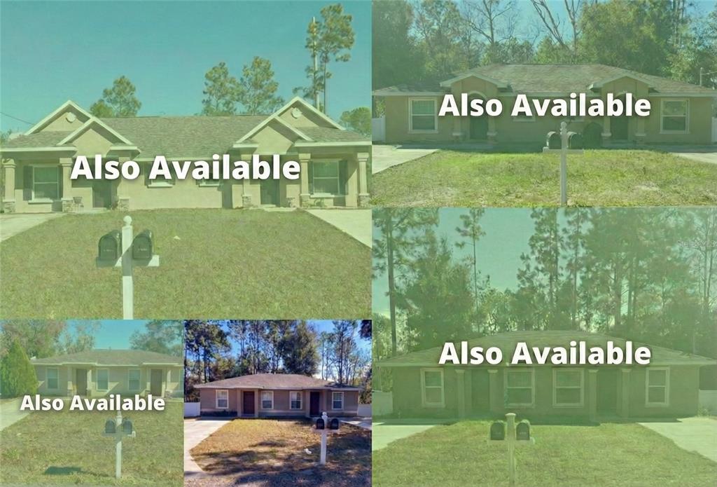 A collage of five exterior photos showing single-story suburban houses with lawns and driveways — 9435 N MANASHEE DRIVE, CITRUS SPRINGS, FL