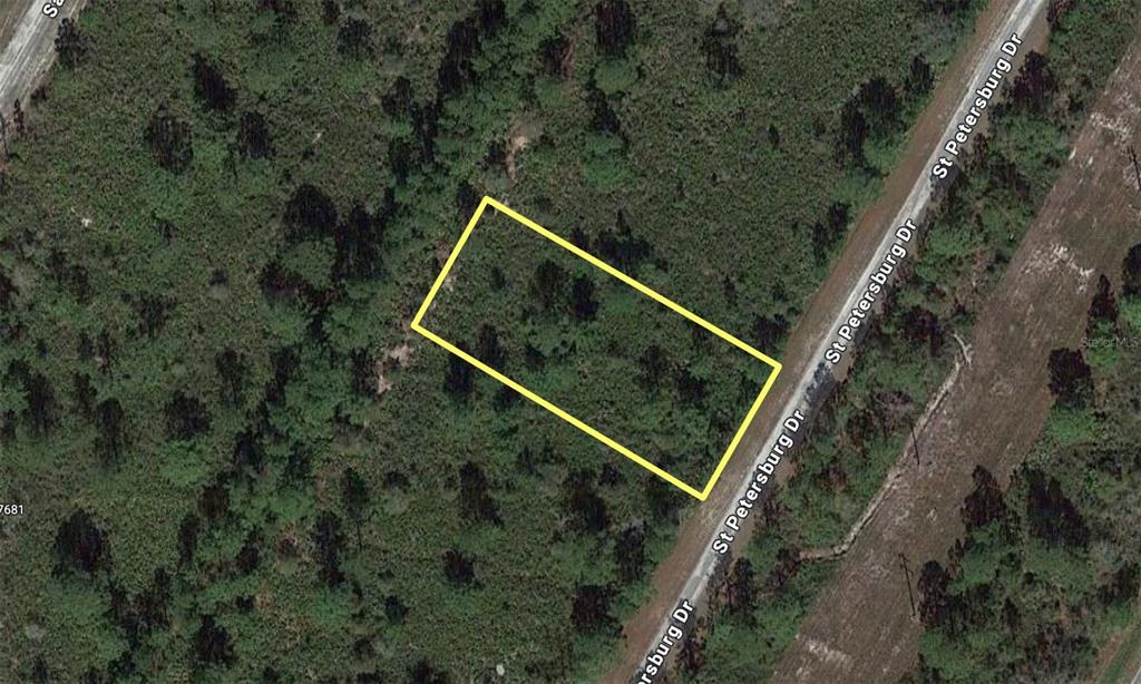 An aerial map view shows a rectangular vacant lot bordered by St. Petersburg Drive — ST PETERSBURG DRIVE, INDIAN LAKE ESTATES, FL
