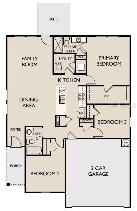 This is a floor plan of a single-story home with three bedrooms and a two-car garage — 3207 CARNATION AVENUE, LAKE HAMILTON, FL